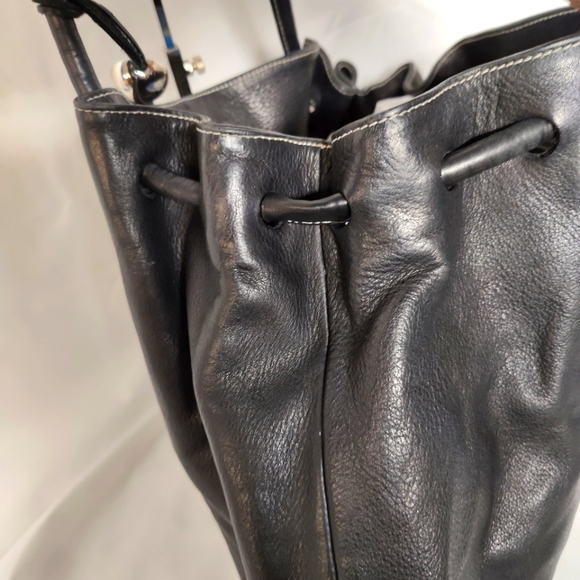 Furla Large Black Leather Drawstring Handle Tote - Picture 6 of 9